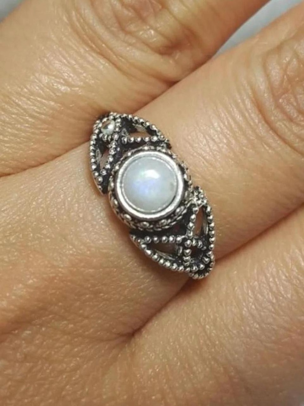 925 Silver Moonstone Filigree Ring - White Moonstone